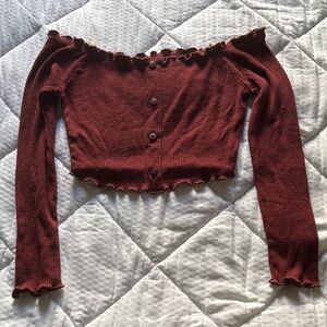 Fashion Nova Burgundy Off-Shoulder Crop Top